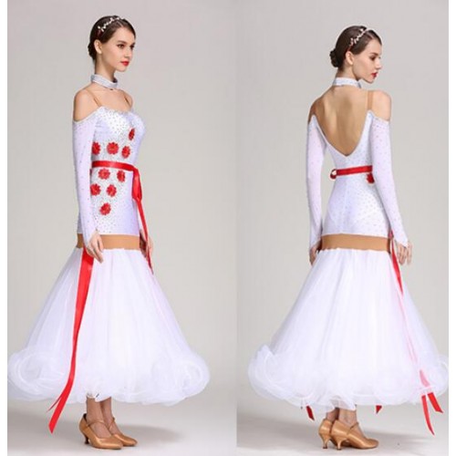 Ballroom dancing dresses for girls women female competition white colored professional waltz tango dancing dresses